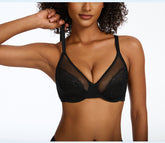 Floral Lace Plus Size Underwire Unlined Unpadded Minimizer Full Coverage Bra Women's Wear Comfortable Breathable Mesh Cup TK01