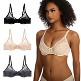 Floral Lace Plus Size Underwire Unlined Unpadded Minimizer Full Coverage Bra Women's Wear Comfortable Breathable Mesh Cup TK01