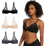 Floral Lace Plus Size Underwire Unlined Unpadded Minimizer Full Coverage Bra Women's Wear Comfortable Breathable Mesh Cup TK01
