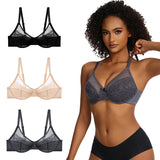 Floral Lace Plus Size Underwire Unlined Unpadded Minimizer Full Coverage Bra Women's Wear Comfortable Breathable Mesh Cup TK01