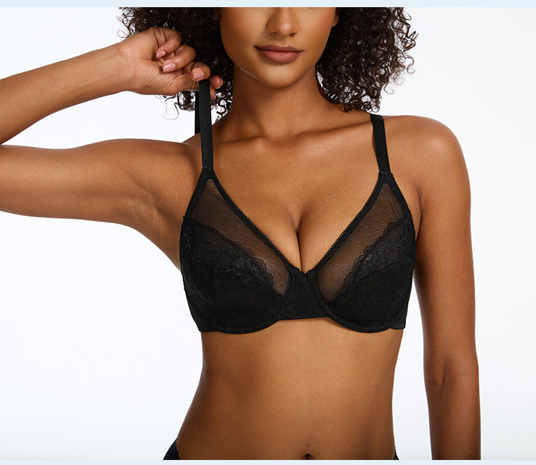 Floral Lace Plus Size Underwire Unlined Unpadded Minimizer Full Coverage Bra Women's Wear Comfortable Breathable Mesh Cup  TK01