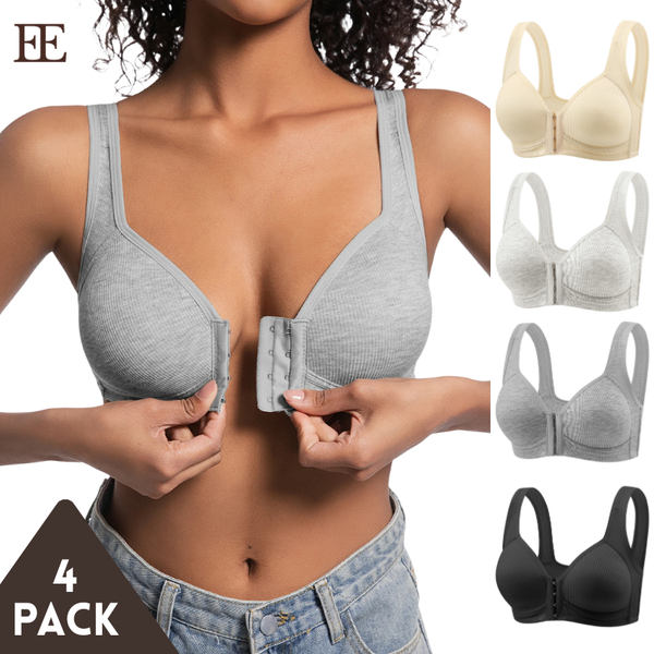 Esselegance Adjustable Front Closure Bra - Crossback Wireless with Side Support（4 Pack）
