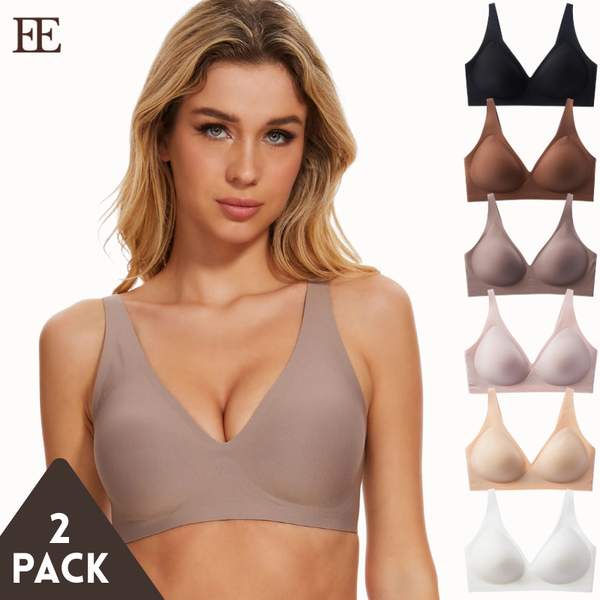 Esselegance Bralette: Wireless Seamless in Deep V Cut（2 Pack)