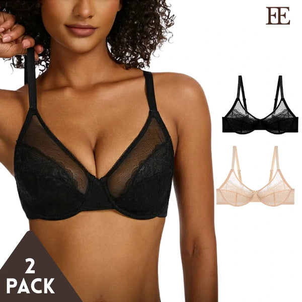 Enchante Flitable Lace Plus Size Minimizer Bra - Comfort Full Coverage（2 Pack）